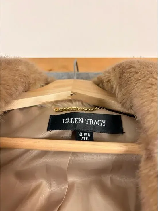 Ellen Tracy Golden Beige Faux Mink Fur Coat Chain Hanger Soft Chevron XL - Picture 5 of 8